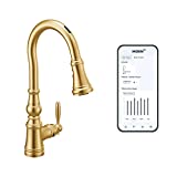 Moen S73004EVBG Weymouth Smart Touchless Pull Down Sprayer Kitchen Faucet with Voice Control and Power Boost, Brushed Gold