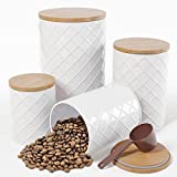 White Canister Sets for Kitchen Counter, Metal Kitchen Canisters Set of 4, Airtight Countertop Flour and Sugar Containers, Coffee and Tea Storage, Modern Farmhouse Kitchen Decor by Pebble & Stem
