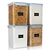 Large Food Storage Containers 5.2L / 176oz, Vtopmart 4 Pieces BPA Free Plastic Airtight Food Storage Canisters for Flour, Sugar, Baking Supplies, with 4 Measuring Cups and 24 Labels, Blue