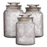 Style Setter Canister Set 3-Piece Glass Jars in 34oz, 44oz & 54oz Retro Design w/ Airtight Lids for Cookies, Candy, Coffee, Flour, Sugar, Rice, Pasta, Cereal & More