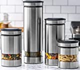 Le'raze Airtight Food Storage Container for Kitchen Counter with Window, [Set of 4] Canister Set Ideal for Flour Tea, Sugar, Coffee, Candy, Cookie Jar