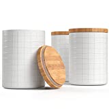 Barnyard Designs White Canister Sets for Kitchen Counter Vintage Kitchen Canisters, Country Rustic Farmhouse Decor for the Kitchen, Coffee Tea Sugar Farmhouse Kitchen Decor, Metal /Bamboo Lid Set of 3