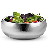 Double Wall Metal Serving Bowl, by Kook, Hammered Style, Insulated Bowl, Stainless Steel, Soup, Cooked Food, Salads, Fruit, 11 Inch