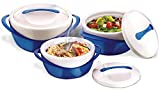 Pinnacle Insulated Casserole Dish with Lid 3 pc. set 2.6/1.25/.6 qt. Elegant Hot Pot Food Warmer/Cooler - Large Thermal Soup/Salad Serving Bowl- Stainless Steel –Best Gift Set for Moms –Holidays Blue