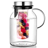 Pitcher, Glass Pitcher, Fruit Infuser Water Pitcher with Removable Lid, High Heat Resistance Infusion Pitcher for Hot/Cold Water, Flavor-Infused Beverage & Iced Tea - 2 Qt