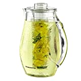 Ovente Water Fruit & Tea Flavor Infuser Pitcher 2.5 Liter Portable BPA-Free Carafe Drip Free Spout Removable Lid Diffuser Filter Set Clear Plastic For Hot or Cold Juice Beverage Dispenser PIA0852C