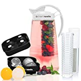 White Fruit & Tea Infusion Water Pitcher - Free Ice Ball Maker - Free Infused Water Recipe eBook - Includes Shatterproof Jug, Fruit Infuser and Tea Infuser – Great for weight loss - The PERFECT Set