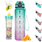Opard 32oz Sports Water Bottle with Motivational Time Marker to Drink, Reusable BPA Free Tritan with Filter for Gym and Outdoor