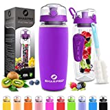 Sharpro 32 oz. Infuser Water Bottles - Featuring a Full Length Infusion Rod, Flip Top Lid, Dual Hand Grips (purple)