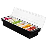 kinsong Ice Chilled Serving Tray Condiment Pots 6 Compartment Condiment Server Caddy (Black, 6Compartments)