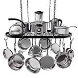 Vdomus Pot and Pan Ceiling Rack, Mounted Cookware Storage Rack, Hanging Pot and Pan Suspended Organizer with 15 Hooks (33 x 17 Inch) for Kitchen Organization