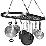 Sorbus® Pot and Pan Rack for Ceiling with Hooks — Decorative Oval Mounted Storage Rack — Multi-Purpose Organizer for Home, Restaurant, Kitchen Cookware, Utensils, Books, Household (Hanging Black)