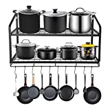 Hanging Pot Rack, Amtiw 2 Tier Pan Rack, Wall Mounted Pot Holders for Kitchen Storage, Pot and Pan Organizer with 10 Hooks, Ideal for Pans Set, Utensils, Cookware, Household.