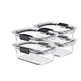 Rubbermaid Brilliance Glass Storage 3.2-Cup Food Containers with Lids, 4-Pack (8 Pieces Total), BPA Free and Leak Proof, Medium, Clear