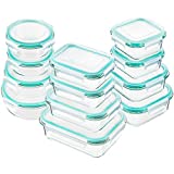 Bayco Glass Food Storage Containers with Lids, [24 Piece] Glass Meal Prep Containers, Airtight Glass Bento Boxes, BPA Free & Leak Proof (12 lids & 12 Containers) - Blue