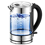 LUUKMONDE 1500W Electric Kettle ,1.7L Borosilicate Glass Tea Kettle with LED Light, Water Kettle Electric Fast Boiling, Auto Shut-Off and Boil-Dry Protection, BPA Free