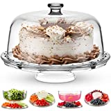 Godinger Cake Stand and Serving Plate Platter with Dome Lid, 6 in 1 Multi-Purpose Use, Italian Made Crystal Glass Footed Cake Stand, Salad Bowl, Cake Plate, Fruit Platter