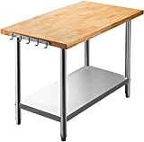 VEVOR Maple Top Work Table, Stainless Steel Kitchen Prep Table Wood, 36 x 24 Inches Metal Kitchen Table with Lower Shelf and Feet Stainless Steel Table for Prep & Work Outdoor Prep Table for Kitchen