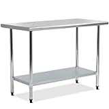 Kitchen Work Table Food Prep Table Stainless Steel NSF Commercial Worktable with Adjustable Shelf, 24 X 60 Inches, Scratch Resistant Heavy Duty Metal Work Table for Garage Restaurant Kitchen