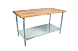 John Boos JNS01 Maple Top Work Table with Galvanized Steel Base and Adjustable Galvanized Lower Shelf, 36' Long x 24' Wide x 1-1/2' Thick