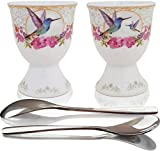 NobleEgg Egg Cups for Soft Boiled Eggs - Vintage Style Porcelain Egg Cups Holders, Authentic Egg Spoons 18/10 Stainless Steel
