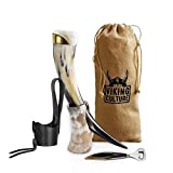 Viking Culture 16 oz. Viking Drinking Horn with Beer Opener, Stand, Genuine Leather Belt Holster and Vintage Burlap Bag, Polished Finished with Authentic Medieval Norse Style