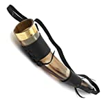 Genuine Handcrafted 18oz, Natural Viking Drinking Horn with Leather Shoulder Strap for Beer Wine Ale and Mead Champagne (Leather starp)