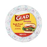 Glad Round Disposable Paper Plates 10 in, Blue Flower|Soak Proof, Cut Proof, Microwave Safe Heavy Duty Paper Plates 10'|50 Count Bulk Paper Plates, Paper Plates 10 Inch, Bulk for Parties and Occasions