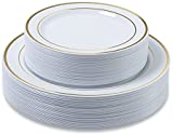 Disposable Plastic Plates - 60 Pack - 30 x 10.25' Dinner and 30 x 7.5' Salad Combo - Premium Heavy Duty - By Aya's Cutlery Kingdom (Gold)