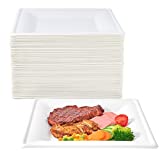 ECOLipak 150 Pieces Compostable Square Paper Plates, 10 inch Heavy Duty Disposable Plates, Eco-friendly Biodegradable Sugarcane Bagasse Plates for Party Dinner Birthday