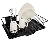 Sweet Home Collection Dish Drainer Drain Board and Utensil Holder Simple Easy to Use, 12' x 19' x 5', Black