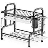 Dish Drying Rack, iSPECLE 304 Stainless Steel 2-Tier Dish Rack with Utensil Holder, Cutting Board Holder and Dish Drainer for Kitchen Counter