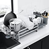 Kitsure Dish Drying Rack, Dish Rack with Drainboard Set for Dish Sets &Dish Rack for Counter, Multifunctional Dish Strainer for Kitchen Counter with Drainage,Extendable Tray, Cup Holder & Cutlery Box