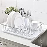 Popity home Stainless Steel Dish Drying Rack,Dish Rack with Knife Fork Box and White Drainboard, Small Dish Drainer for Kitchen Sink Side Counter Cabinet
