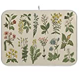 Flower Herbs Dish Drying Mat for Kitchen Counter Decor 18x24 Inch Absorbent Reversible Wild Plant Dish Mat Microfiber Drying Pad Sage Leaves Dish Drainer Rack Mats for Coffee Bar…