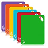 Cutting Board Mats Set, Extra Thick Flexible Plastic Kitchen Chopping Board, Colored Mats with Food Icons & Easy-Grip Handles, Dishwasher Safe, Set of 6