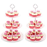 Imillet Cupcake Stand/Holder Plastic Dessert Stand White Cake Stand 3 Tiered Serving Stand Display Stand Reusable Pastry Platter for Wedding Birthday Baby Shower Tea Party Decorations (2 Pack Large)