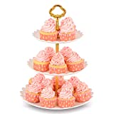 NWK Large 3-Tier Cupcake Stand 10.9Inch Plastic Serving Tray for Wedding Birthday Baby Shower Summer Graduation Tea Party (Gold)