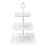 Coitak 3 Tier Cupcake Stand, Plastic Tiered Serving Stand, Square Dessert Tray for Tea Party, Baby Shower and Wedding (Pure White)