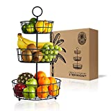 3 Tier Fruit Basket - French Country Wire Baskets by REGAL TRUNK & CO. | Three Tier Wire Basket Stand for Storing Veggies, Bread & More | Tiered Fruit Basket for Countertop or Hanging | Metallic Frame