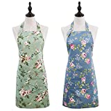 Saukore 2 Pack Floral Aprons for Women, Adjustable Kitchen Chef Aprons with Rose Pattern for Cooking Baking Gardening - Cute Mother's Day, Birthday Gifts for Bakers Mom Wife Grandma