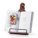 Cookbook Stand, Rustic Wood Cookbook Holder Cutting Board Style, Adjustable Recipe Ipad Tablet Book Holder and Stand for Kitchen with Anti-Slip Kickstand (Dark Brown)