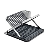 OXO Good Grips Aluminum Fold Flat Dish Drying Rack, 2-Tier, with Drainboard, for Kitchen Counter, Collapsible