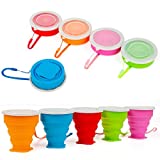 5 Pack Silicone Collapsible Travel /Camping Cup,Expandable with Lids,Portable Travel Mugs for Outdoor Travel Drinking…