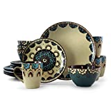Elama CLAYHEART16 Clay Heart 16 Piece Luxurious Stoneware Dinnerware with Complete Setting for 4, 16pc, pc, Tan, Blue, Brown