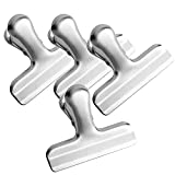 4 Pack Chip Bag Clips with No Sharp Edges, Stainless Steel Solid Fresh-Keeping Chip Clips Heavy Duty Food Bag Clamp - Air Tight Seal, Perfect for Kitchen Office Usages to Seal Coffee Bags,3 Inch Wide