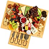 Unique Bamboo Cheese Board, Charcuterie Platter & Serving Tray Including 4 Stainless Steel Knife & Thick Wooden Server - Fancy House Warming Gift & Perfect Choice for Gourmets (Bamboo)