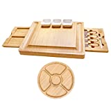 XcE Bamboo Cheese Board and Charcuterie Board with Knife Set, 16 x 13 x 1.5 inch, Include Extra Round Fruit Plate - Gift for Men, Women, Mother, Housewarming