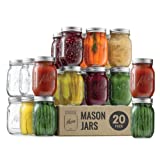 Regular-Mouth Glass Mason Jars, 16-Ounce (20-Pack) Glass Canning Jars with Silver Metal Airtight Lids and Bands with Measurement Marks, for Canning, Preserving, Meal Prep, Overnight Oats, Jam, Jelly,