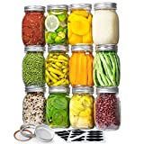 Vtopmart Regular Mouth Glass Mason Jars 16 oz, 12 Pack Glass Canning Jars with Metal Airtight Lids and Bands, for Meal Prep, Food Storage, Canning, Preserving, Drinking, Overnight Oats, DIY Projects